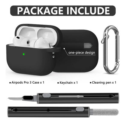 Funda De Silicona Para AirPods Pro 3 Con Kit Limpieza Negro
