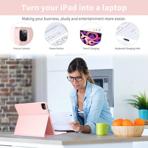 Funda Con Teclado Para iPad Air Y Pro De 11 Pulgadas Rosa