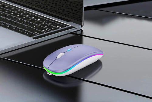 Mouse Inalámbrico Bluetooth Recargable Led Dual Mode Violeta