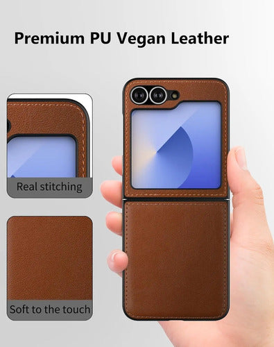 Funda De Cuero Vegano  Para Samsung Galaxy Z Flip 6/7 Fe Marrón
