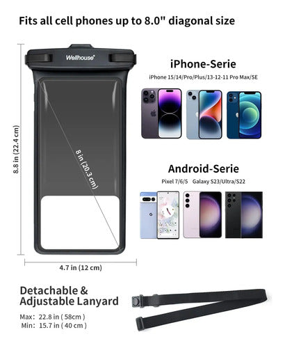 Funda Impermeable Wellhouse Para iPhone Y Samsung, 8 PuLG... Negro