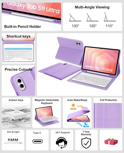 Funda Con Teclado Para Samsung Tab S11 Ultra Lila