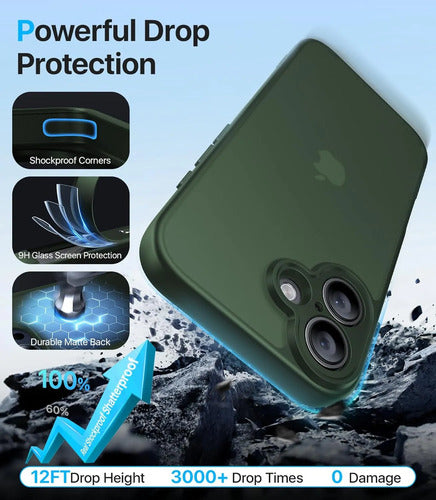 Funda Protectora Para iPhone 16, Antigolpes Verde Oscuro