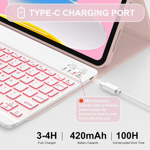 Funda Con Teclado Para iPad (a16) 11th/10th Gen Rosa