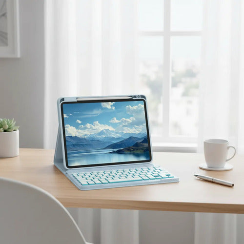 Funda Con Teclado Para iPad Air 11  Y Pro 11 Azul Claro