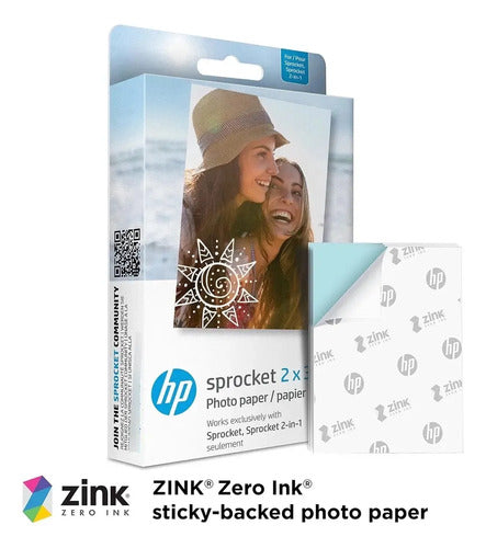 Papel Fotográfico Adhesivo Hp Sprocket 2x3 Zink (20 Hojas) Blanco