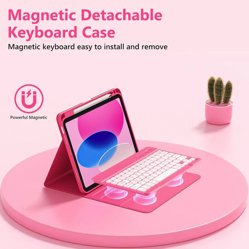 Funda Con Teclado Para iPad A16 11th 10th Gen Rosa