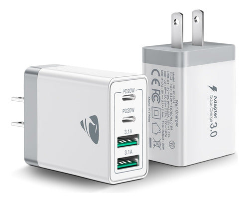 Paquete De 2: Cargador Usb-c De Pared De 40w Con 4 Puerto...