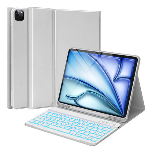 Funda Con Teclado Retroiluminado Para iPad Air Y Pro Gris