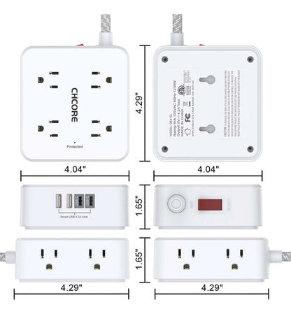 Protector De Energía Trenzado Con Entradas Usb De Marca X