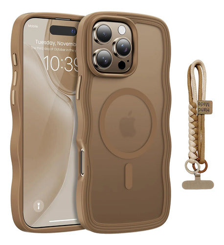 Funda Para iPhone 16 Pro Con Correa Marrón Lisa