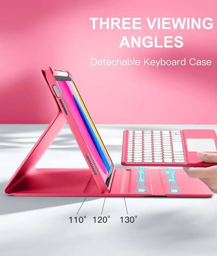 Funda Con Teclado Para iPad 11th/10th Gen, Retroiluminada Rosa