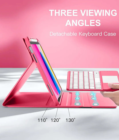 Funda Con Teclado Para iPad 11th/10th Gen, Retroiluminada Rosa