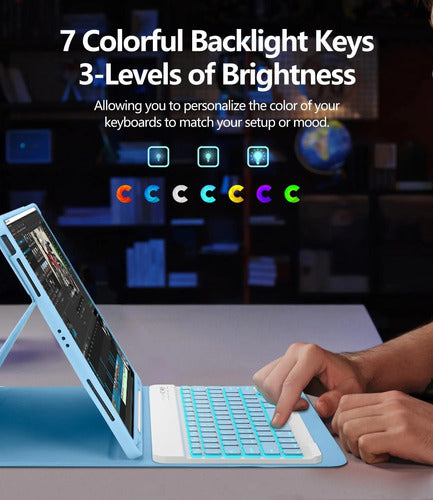 Funda Con Teclado Para iPad Air Y iPad Pro Azul Claro