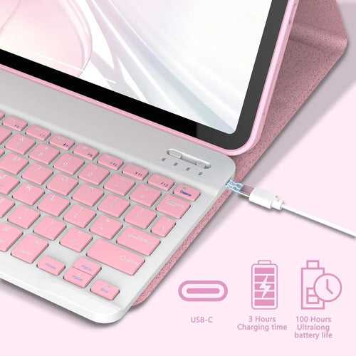 Funda Con Teclado Para iPad 11th 10th Gen Rosa Claro