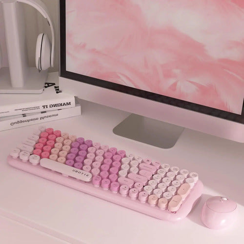 Combo Teclado Y Mouse Inalámbricos Ubotie Rosa Chicle