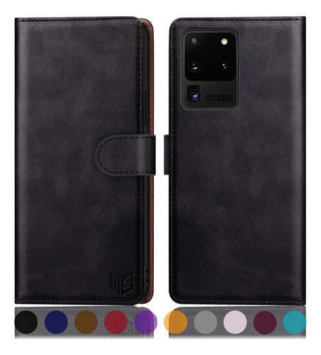Funda Cartera De Cuero Para Samsung Galaxy S20 Ultra Negro