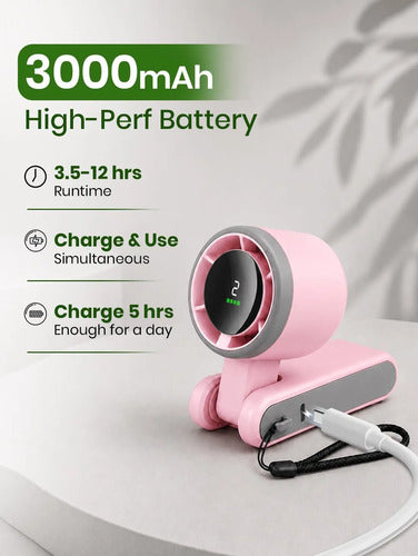 Ventilador De Mano Recargable Econour Rosa