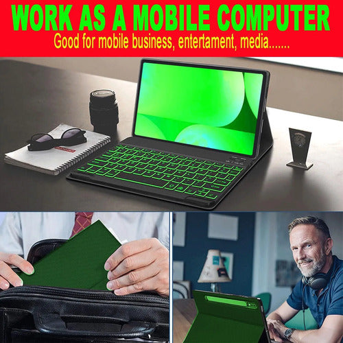 Funda Con Teclado Para Samsung Tab S10+/s9 Fe+/s9+/s8+/s7... Verde