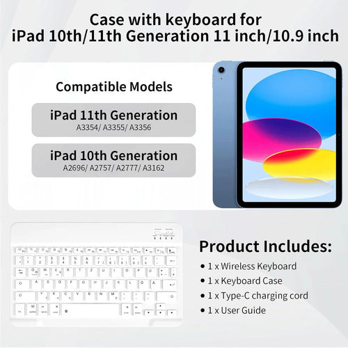 Funda Con Teclado Para iPad (a16) 11th/10th Gen (11/10.9) Celeste