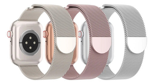 Pack 3 Correas Metálicas Malla Para Apple Watch 38-49mm Rosa 3.8 Cm