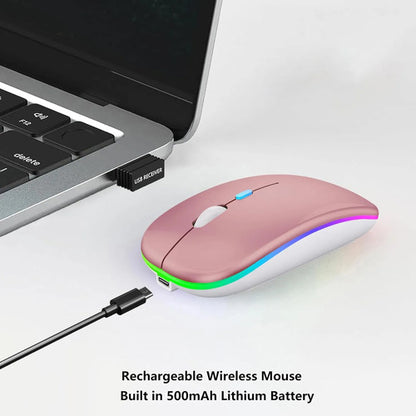 Mouse Inalámbrico Bluetooth Recargable Led Dual Mode Rosa
