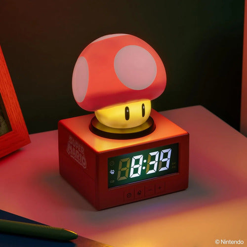 Reloj Alarma Super Mario Super Mushroom Con Luz Nocturna