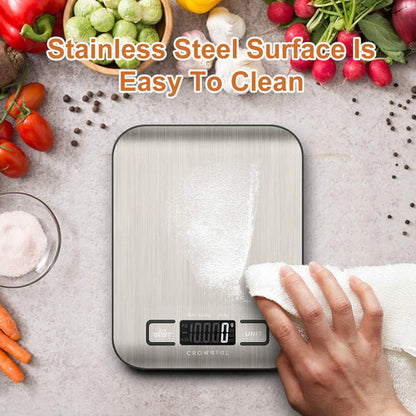 Balanza De Cocina Digital Crownful 5kg, Acero Inoxidable Plateado 5 Kg