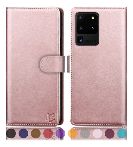 Funda Cartera De Cuero Para Samsung Galaxy S20 Ultra Dorado