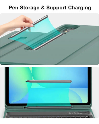 Funda Con Teclado Para Samsung Galaxy Tab S10 Fe+ Plus Verde