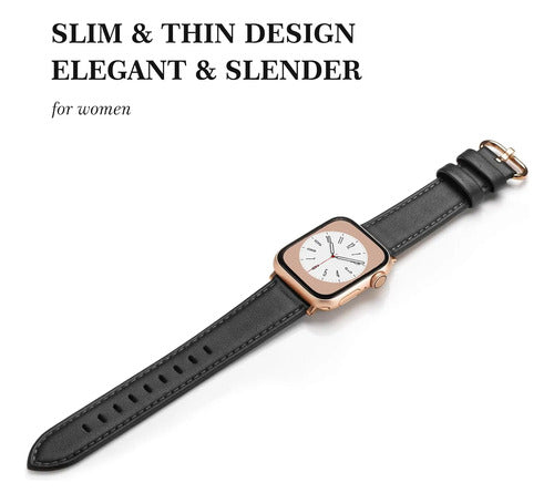 Correa De Cuero Elegante Para Apple Watch Negro 3.8 Cm