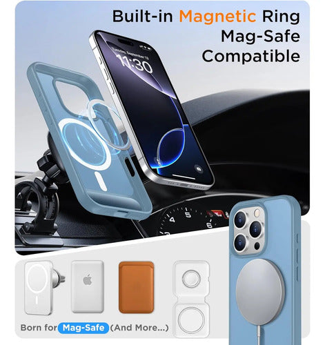 Funda Magnética Temdan Para iPhone 16 Pro Max Con Soporte Azul Claro