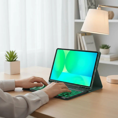 Funda Con Teclado Para Samsung Galaxy Tab S10 Fe (10,9 PuLG) Verde