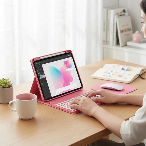 Funda Con Teclado Bluetooth Para iPad Air 11'' M3/m2 & Air Rosa Chicle
