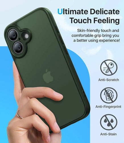 Funda Protectora Para iPhone 16, Antigolpes Verde Oscuro