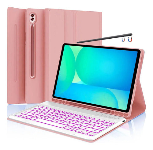 Funda Con Teclado Para Samsung Galaxy Tab S10 Fe (10,9 PuLG) Rosa