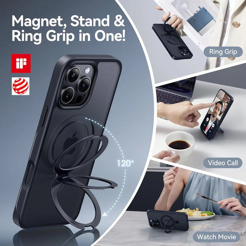 Funda Para iPhone 16 Pro Max Con Soporte Magnética. Negro