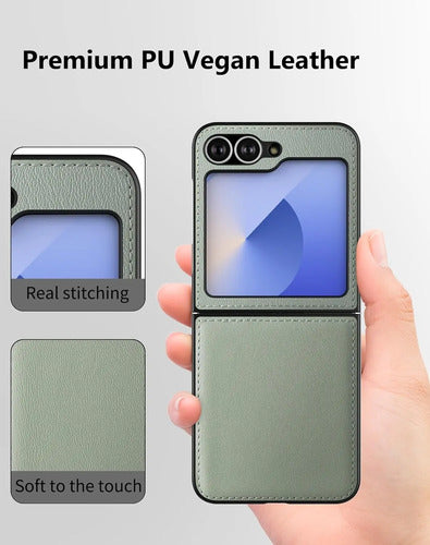 Funda De Cuero Vegano  Para Samsung Galaxy Z Flip 6/7 Fe Verde