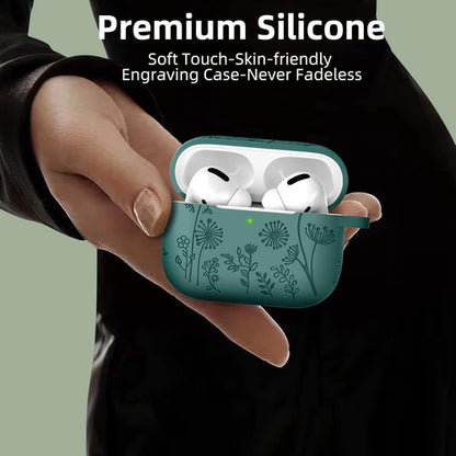 Funda De Silicona Lerobo Para AirPods Pro 2, Diseño Flora... Verde Oscuro