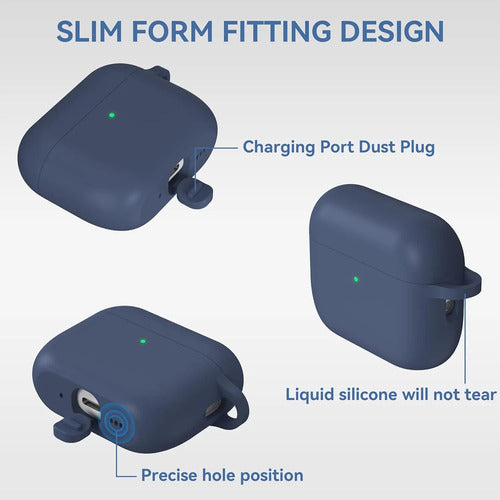 Funda De Silicona Para AirPods Pro 3 Con Llavero Azul Marino