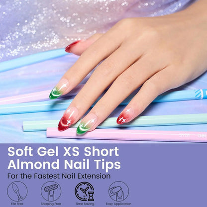 240pcs Almond Nail Tips Extra Short: Soft Gel, 12 Sizes, ...