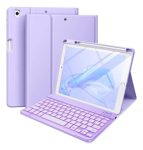 Funda Con Teclado Para iPad 9th Gen 10.2 Morado