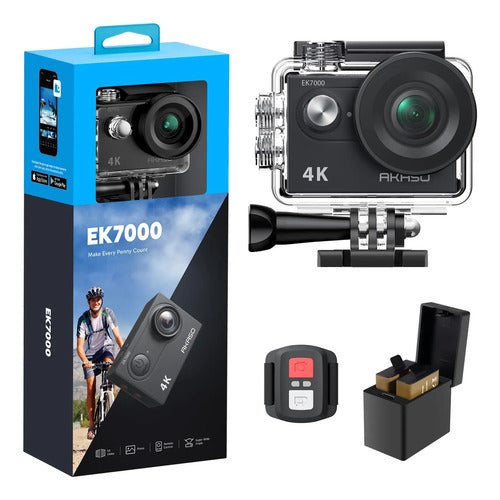 Cámara Deportiva 4k Aakaso Ek7000, Impermeable Y Con Wifi Black