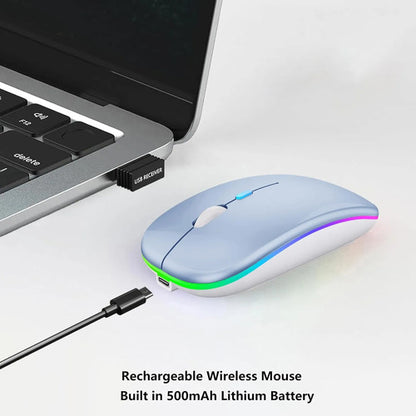 Mouse Inalámbrico Bluetooth Recargable Led Dual Mode Azul