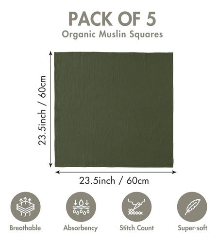 Pack De 5 Mantas De Muselina Para Bebés, Unisex, Transpir... Hojas Brillantes