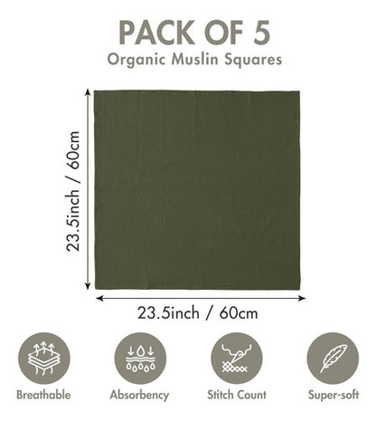 Pack De 5 Mantas De Muselina Para Bebés, Unisex, Transpir... Hojas Brillantes