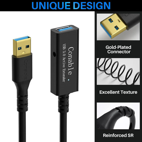 Cable Extensor Usb 3.0 Activo 75 Pies Negro
