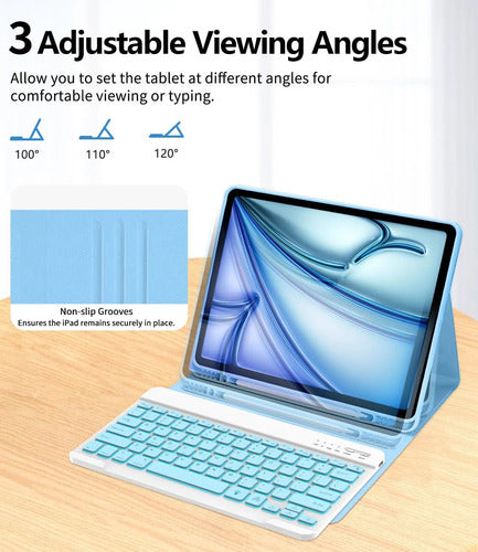 Funda Con Teclado Para iPad Air Y iPad Pro Azul Claro