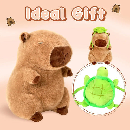 Peluche Capybara  Con Mochila De Tortuga Marrón Marrón
