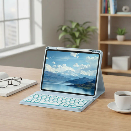 Funda Con Teclado Para iPad Air 11  Y Pro 11 M4 Azul Claro